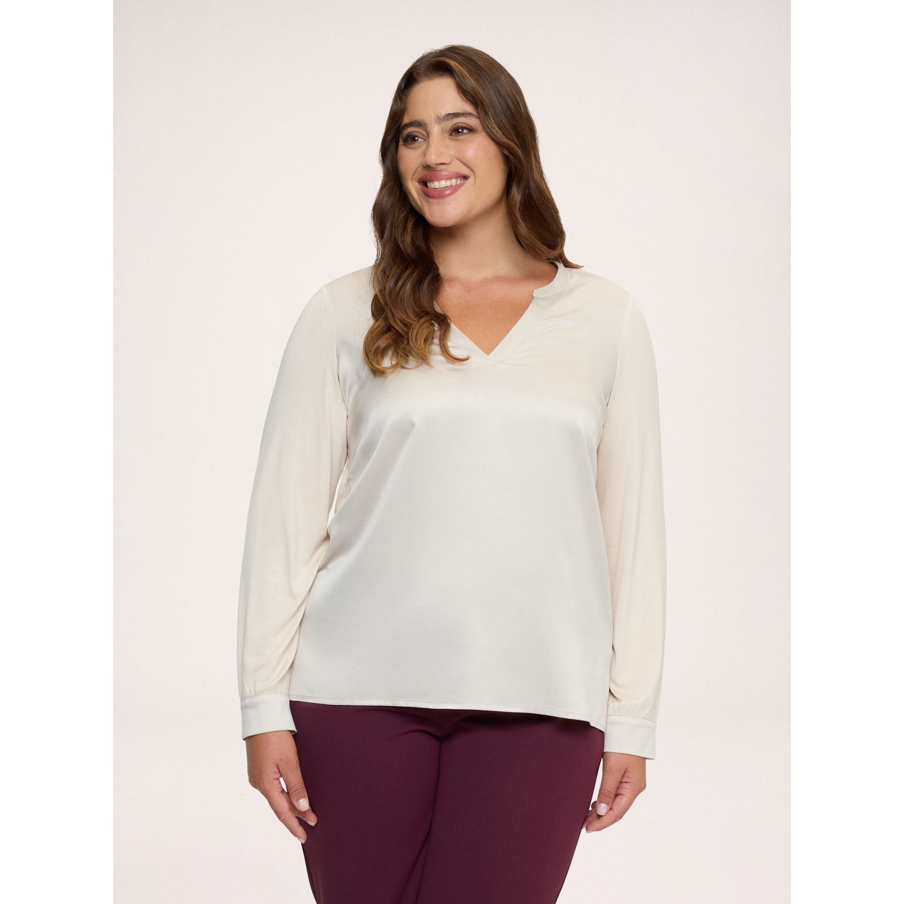 Fiorella Rubino - T-shirt bimaterica in raso e jersey - Beige