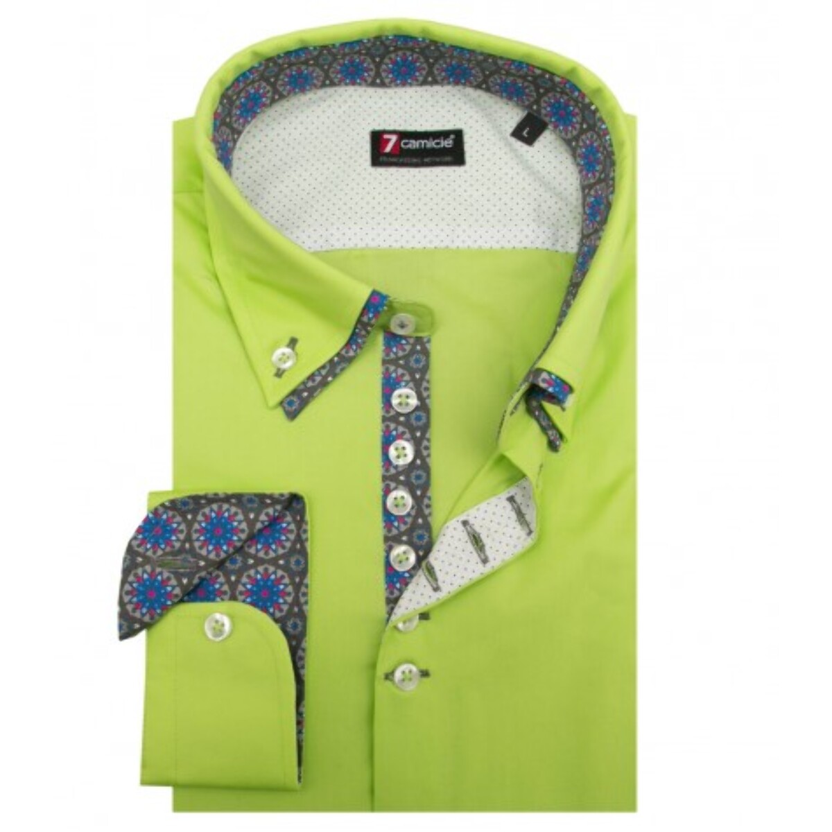 Camicia Uomo 1 Bottone Button Down Doppio Collo Piccolo Slim Popeline Stretch Unito Verde Chiaro