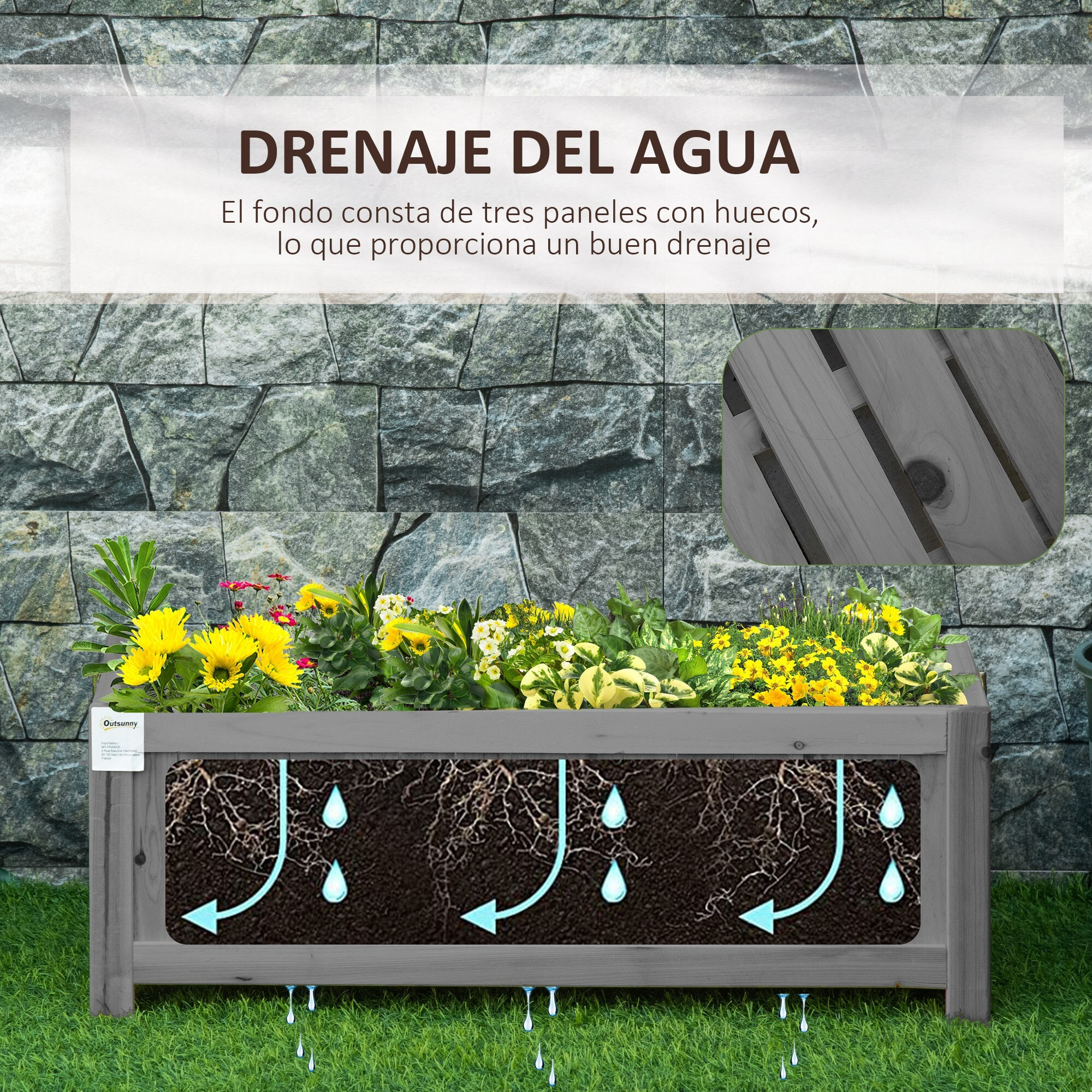 Jardinera de Madera Plegable Jardinera Elevada para Cultivos Verduras Flores en Exterior Patio Balcón Terraza 70x30x25 cm Gris