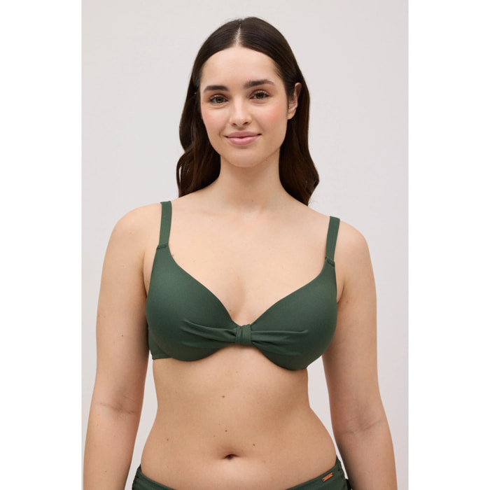 Top bikini classico in micropiqué verde scuro con ferretto coppa C