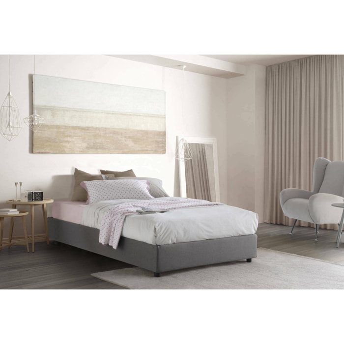 Letto piazza e mezza Nicole, Letto contenitore con rivestimento in tessuto, 100% Made in Italy, Apertura frontale, adatto per materasso Cm 120x190, Grigio