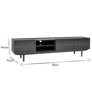 Meuble TV bois foncé noyer 3 portes L180 cm SANAA