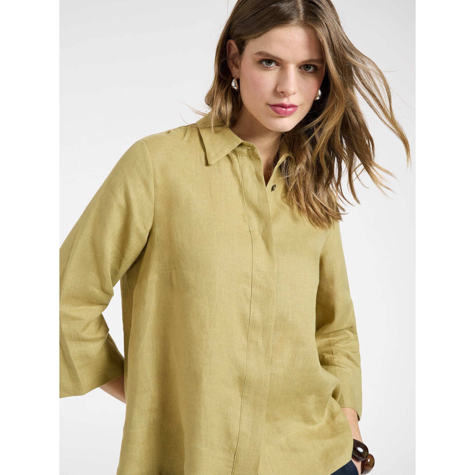 Elena Mirò - Camicia boxy in lino - Verde chiaro
