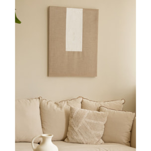 Tableau beige et blanc décoratif sur lin avec cadre en bois peint à la main à la peinture à l'huile en différentes tailles