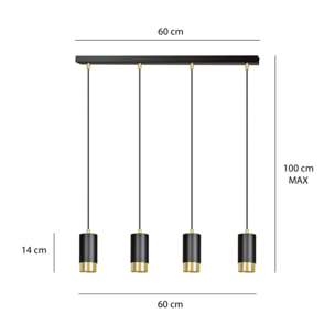 Lampada a sospensione Fumiko in acciaio nero e oro