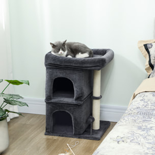 Árbol Rascador para Gatos, Árbol para Gatos 66 cm, Torre Escalador con Cama, 2 Cuevas, Poste de Sisal, Bola para Jugar, Gris Oscuro