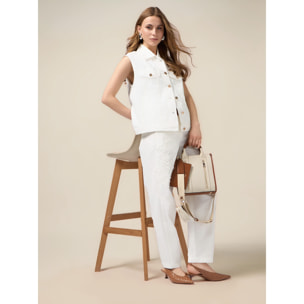 Oltre - Pantalones chinos de algodón con bordados florales - Blanco