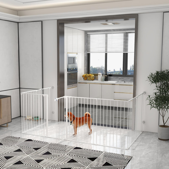 Parque para Perros de 8 Paneles 64x90 cm Corralito para Mascotas Plegable de Acero con Doble Cerradura Función de Bloqueo Auxiliar y Forma de Bricolaje para Pasillos Escaleras Blanco