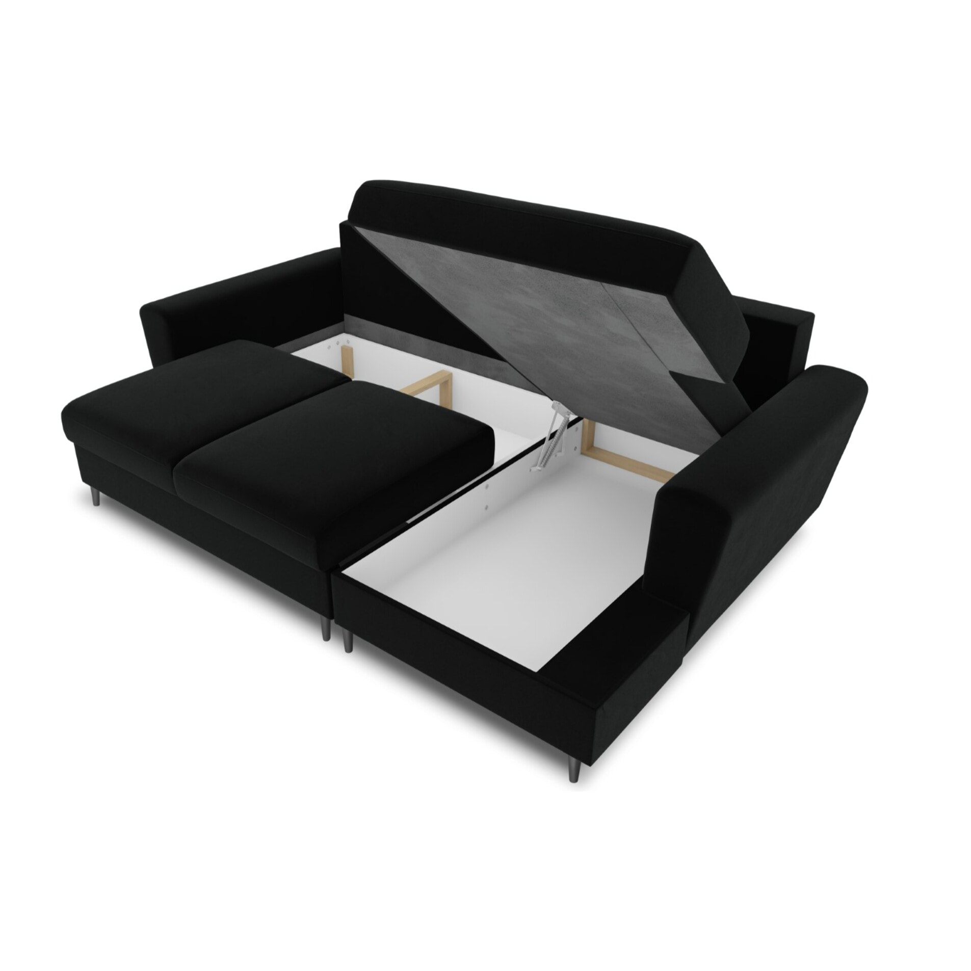 Canapé d'angle droit convertible avec coffre de rangement "Kyoto" 4 places en velours noir