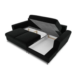Canapé d'angle droit convertible avec coffre de rangement "Kyoto" 4 places en velours noir