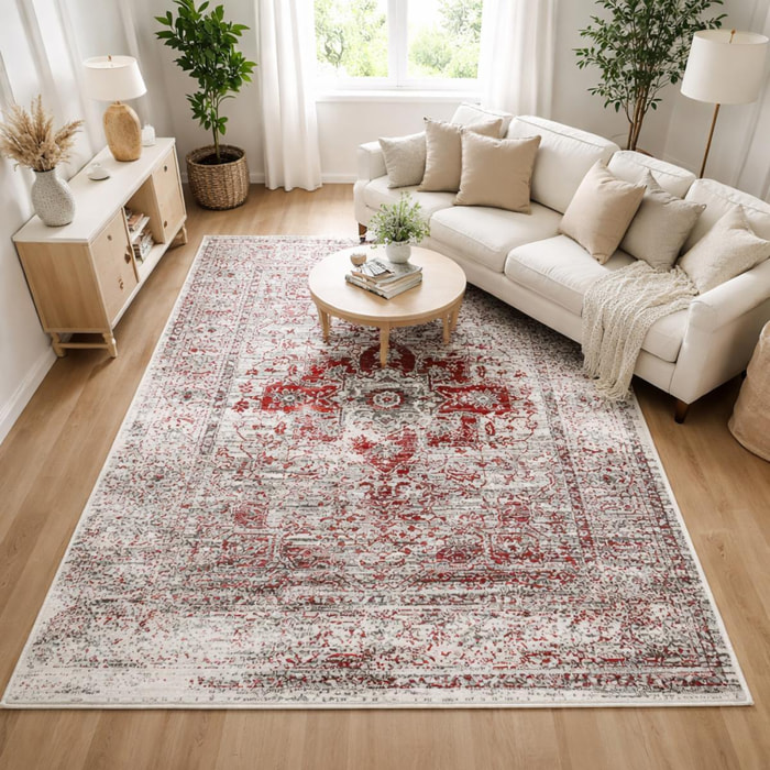 Tapis salon motif oriental vintage, ornements délicats, FARO
