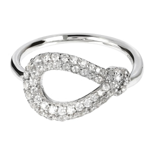 Anello Fedina con Elemento Nodo Pavé in Cubic Zirconia in Argento 925 placcato Platino