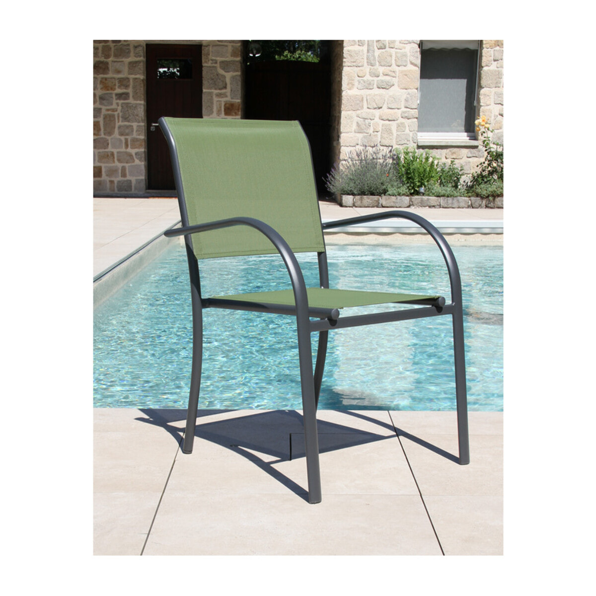 HONFLEUR BEZIERS - Ensemble table et chaises de jardin  - Gris Anthracite et Vert sauge