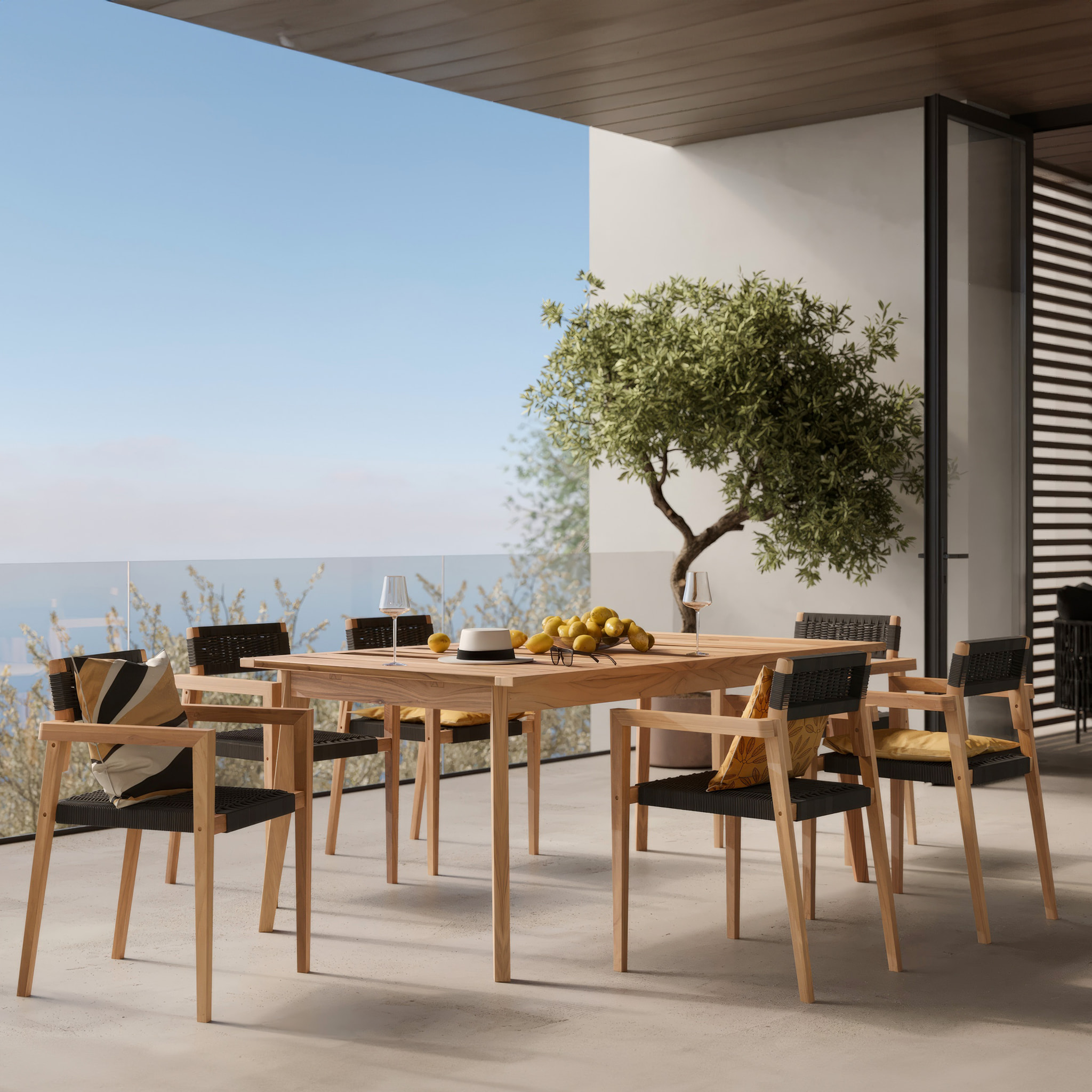 Ensemble table et 6 chaises de jardin en bois de teck - Tunga