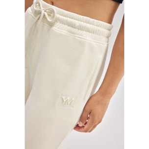 Pantaloni jogger in pile avorio con cintura regolabile