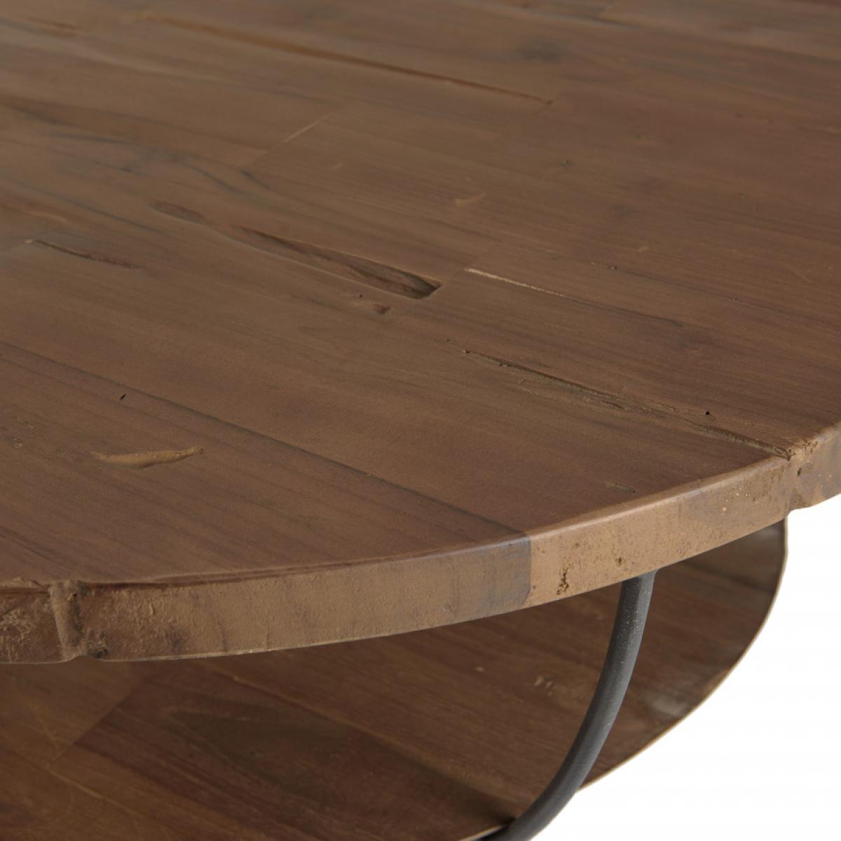ALIDA - Table basse coque ronde 80x80cm double plateau teck recyclé métal noir