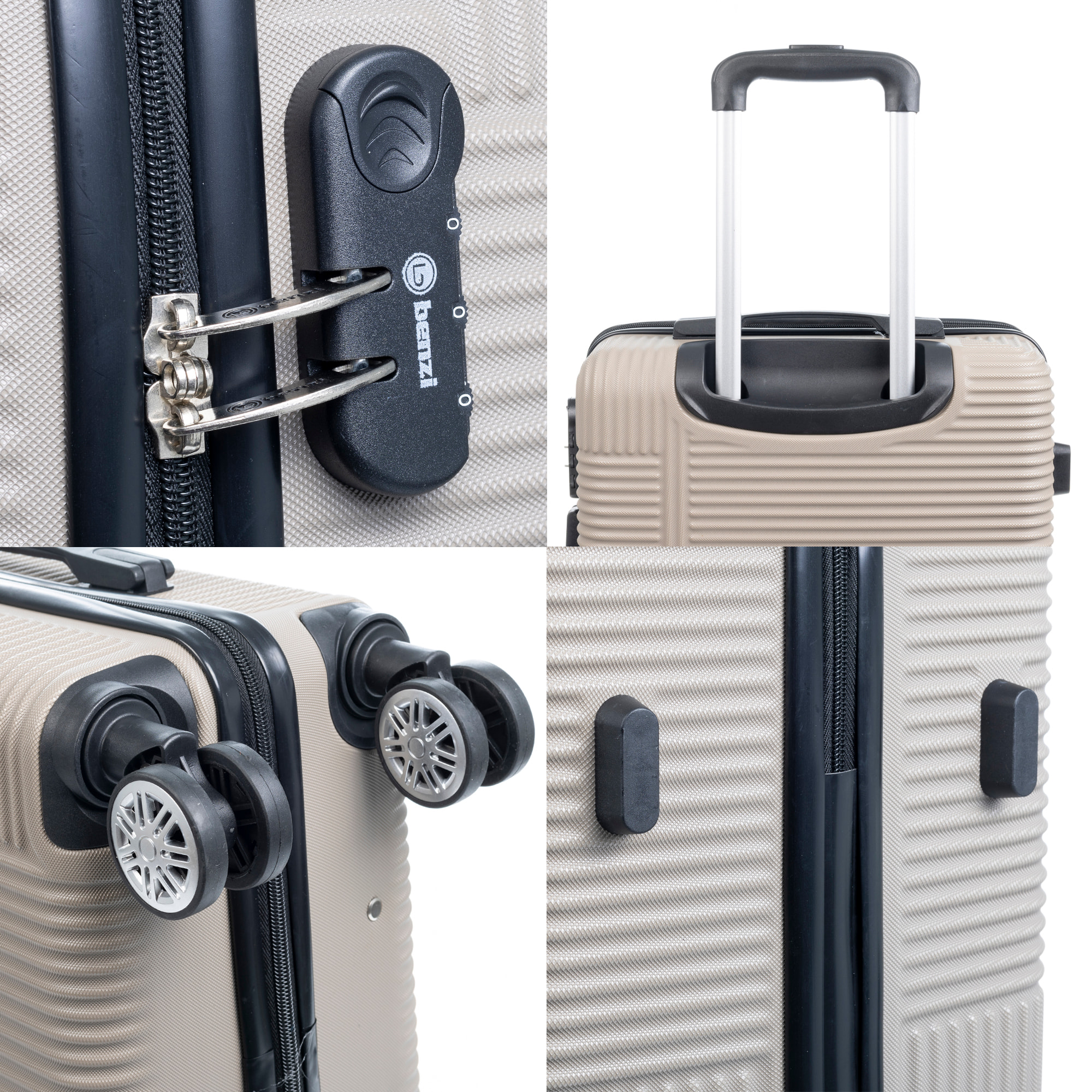 Juego de 3 maletas trolley rígidas ultraligeras, de ABS de alta resistencia. Cerradura numérica, 4 ruedas giratorias 360°.