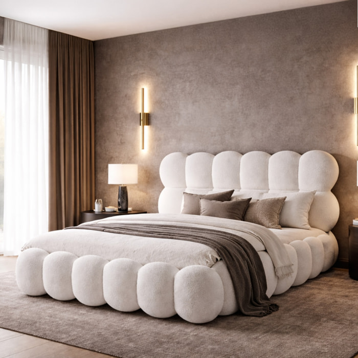 Lit coffre laine bouclée blanche