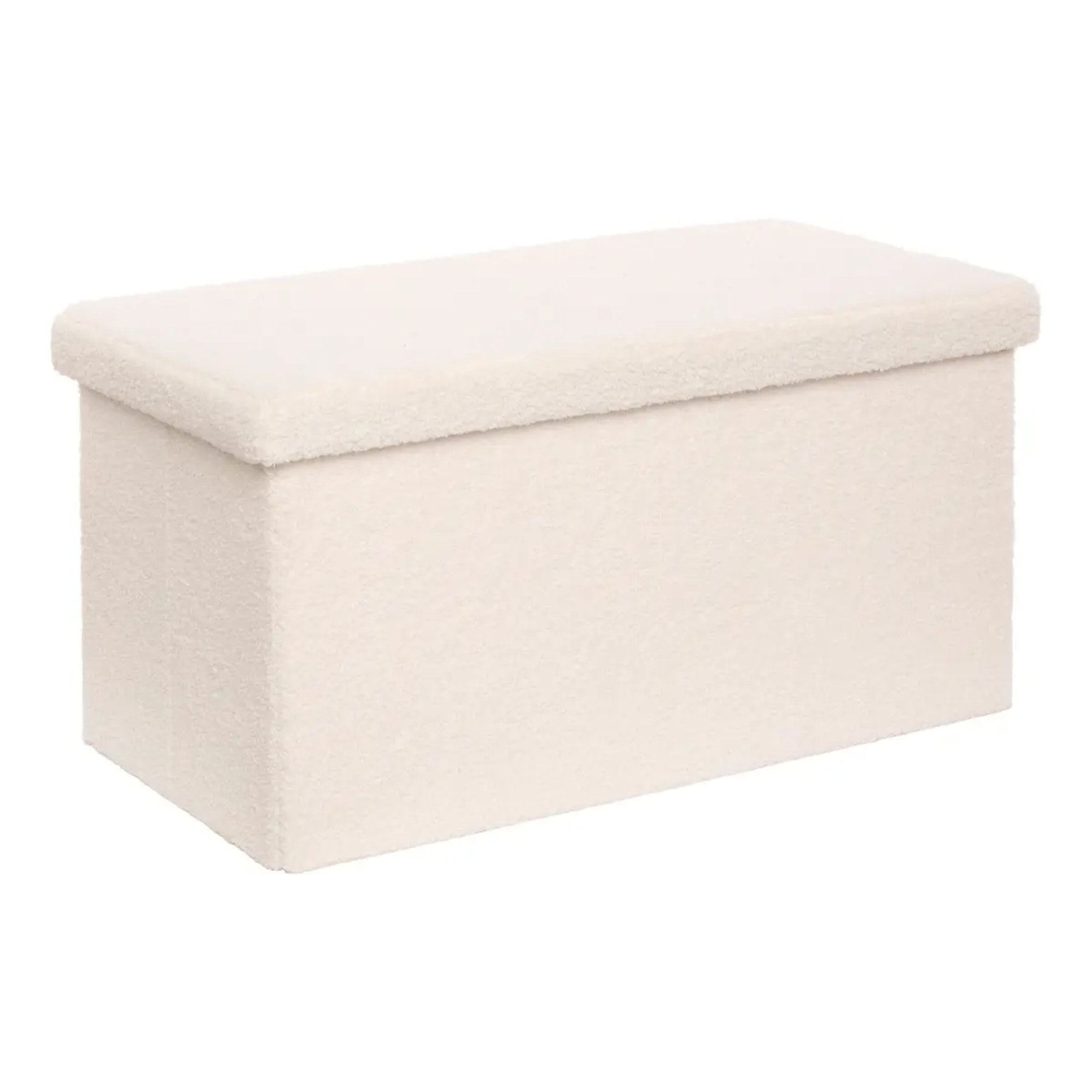 Pouf Pliable Coffre Jaiko en Bouclette Blanc 76x38cm