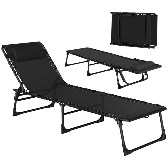 Bain de soleil transat pliable dossier inclinable multi-positions acier thermoplastique lacets élastiques noir textilène noir
