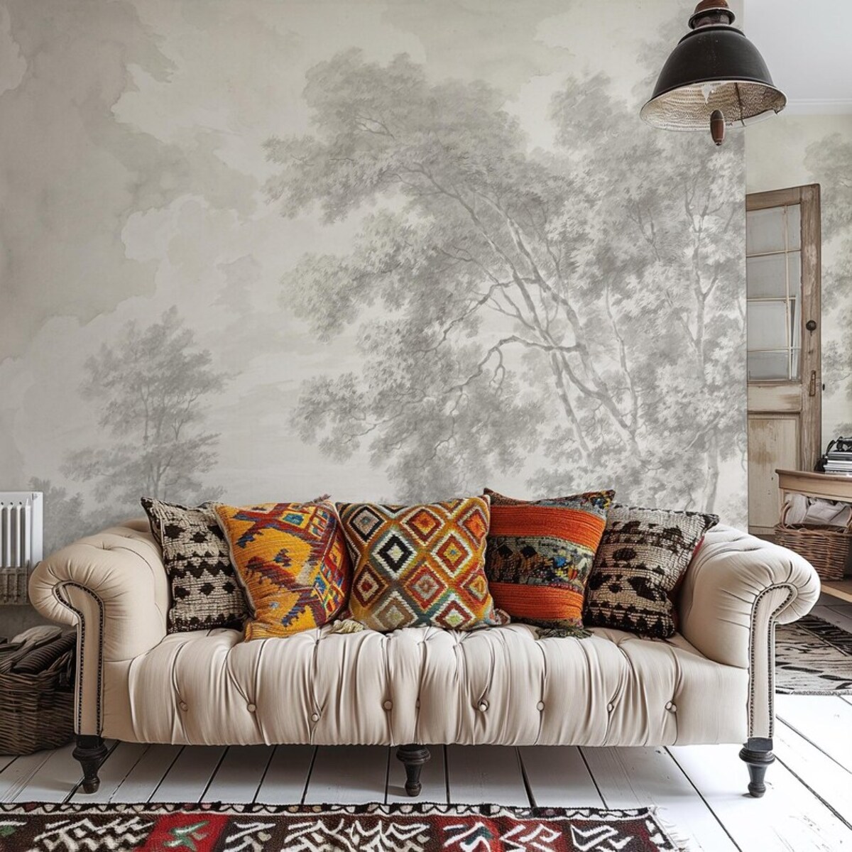 Carta da Parati Paesaggio Crema Seppia