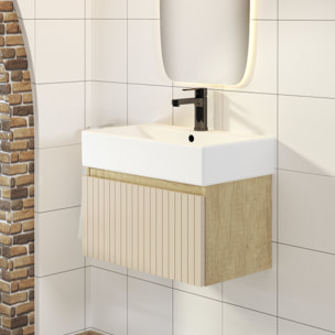 Conjunto de Baño Zel | Mueble Suspendido | 60 cm Glaciar | Un Cajón | Lavabo Encastrado | No incluye Espejo | Mueble Montado| Alday
