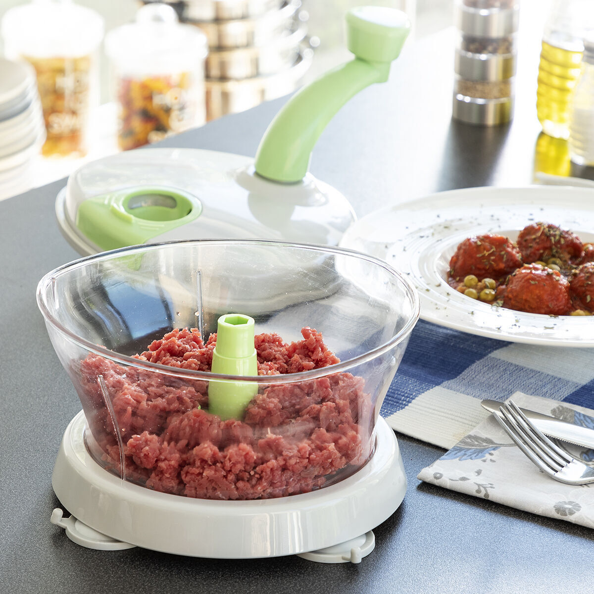 Centrifuga, Tritatutto e Mixer Manuale 4 in 1 con Accessori e Ricette Chopix InnovaGoods