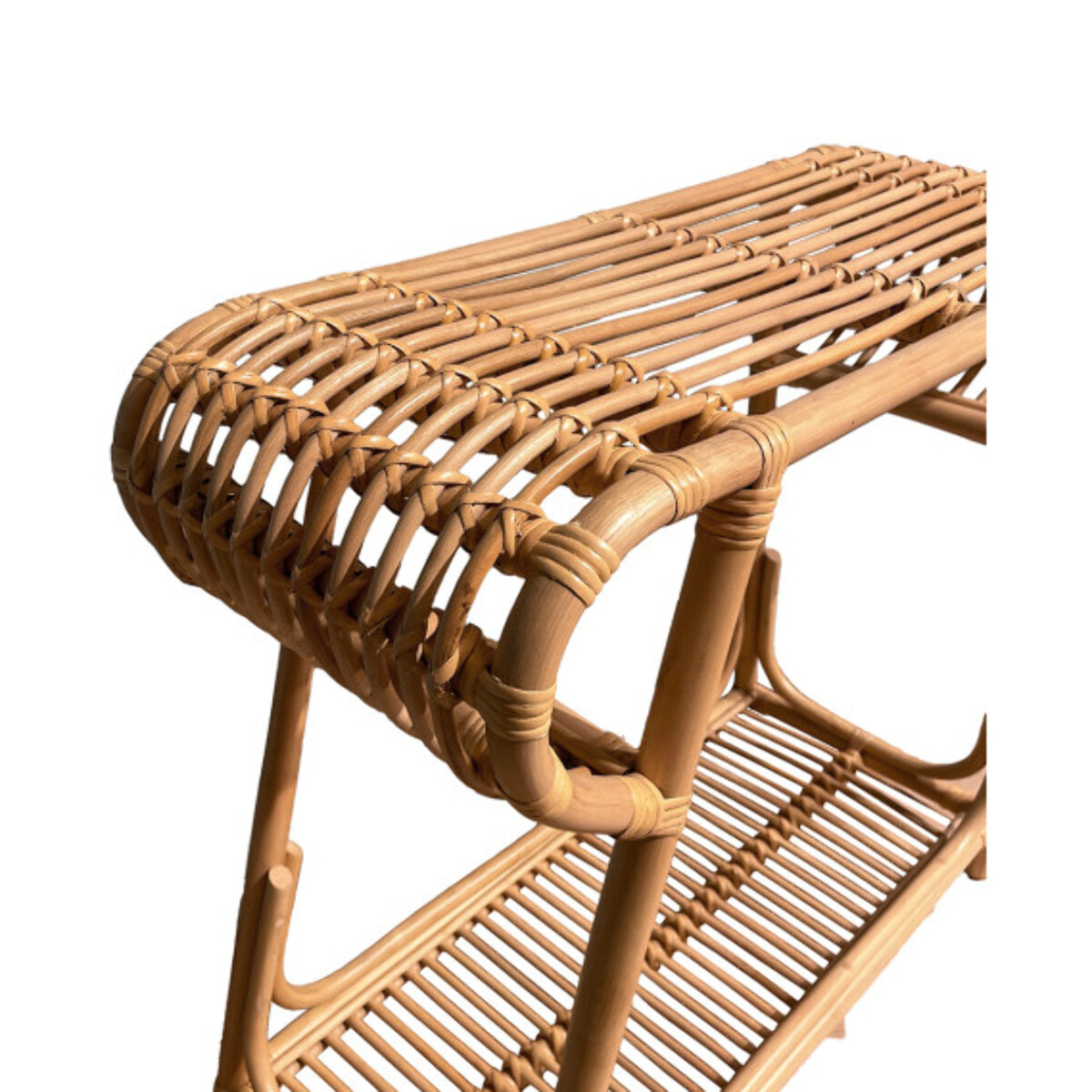 Console L. 80 cm forme trapèze arrondi en rotin naturel tressé – VIVIA