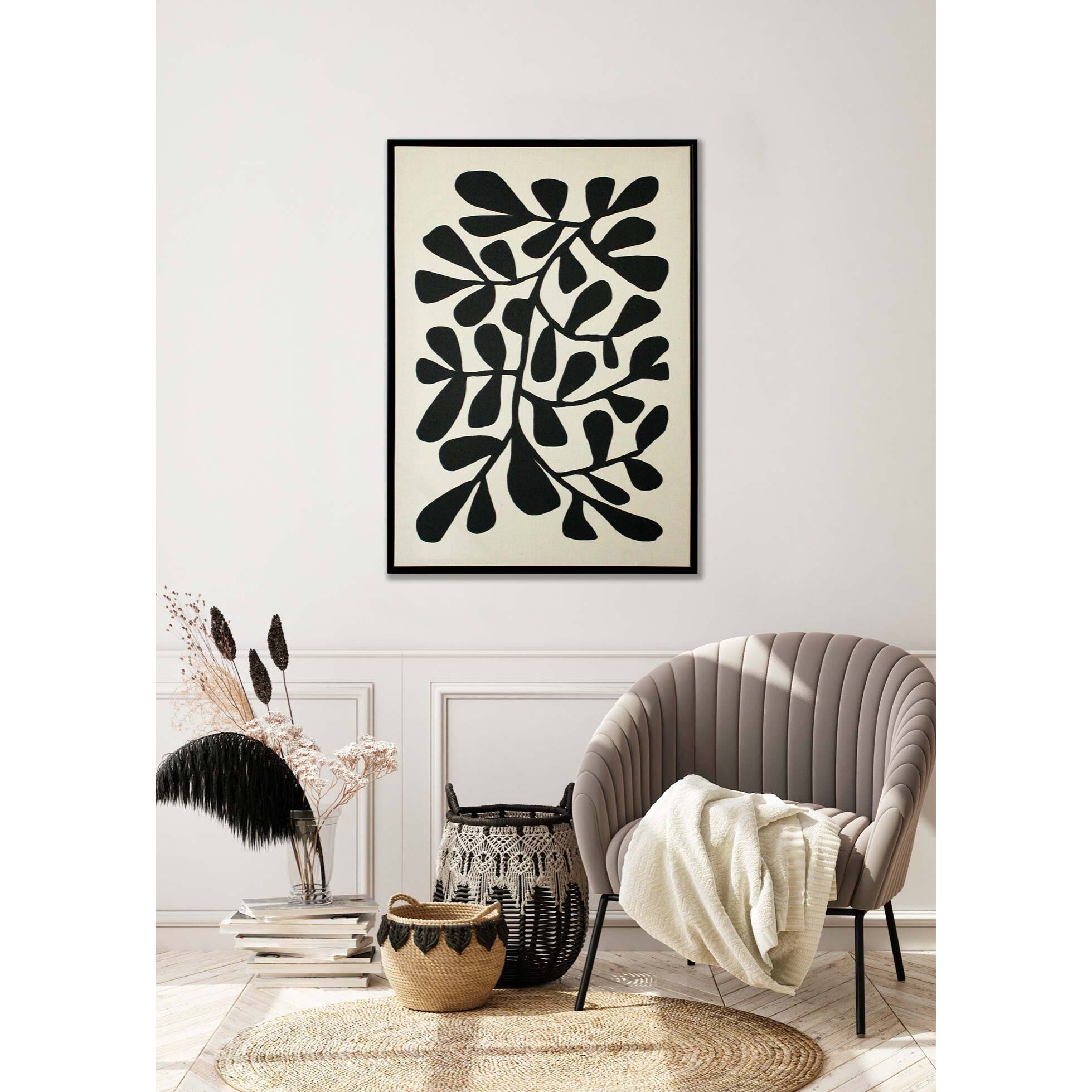 Cuadro Linen lino impresión 3D beige-negro 72x52x4 cm
