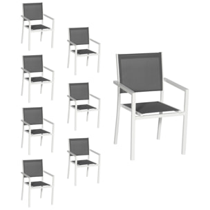 Lot de 8 chaises en aluminium blanc - textilène gris