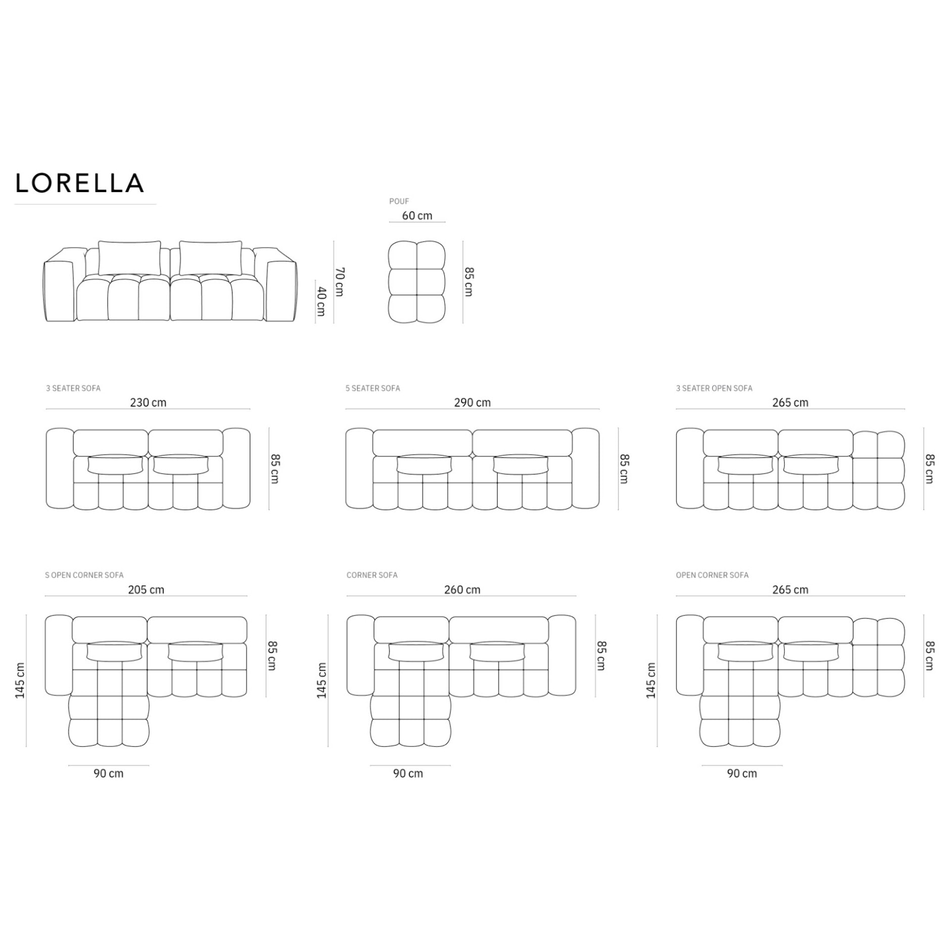 Canapé modulable "Lorella" 3 places en tissu structurel bleu clair