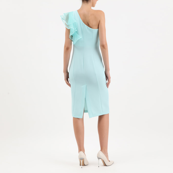 Vestido - abertura - con volantes - verde aguamarina