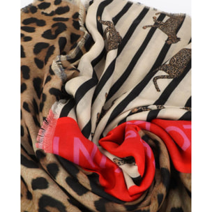 Sciarpa a righe e stampa leopardata