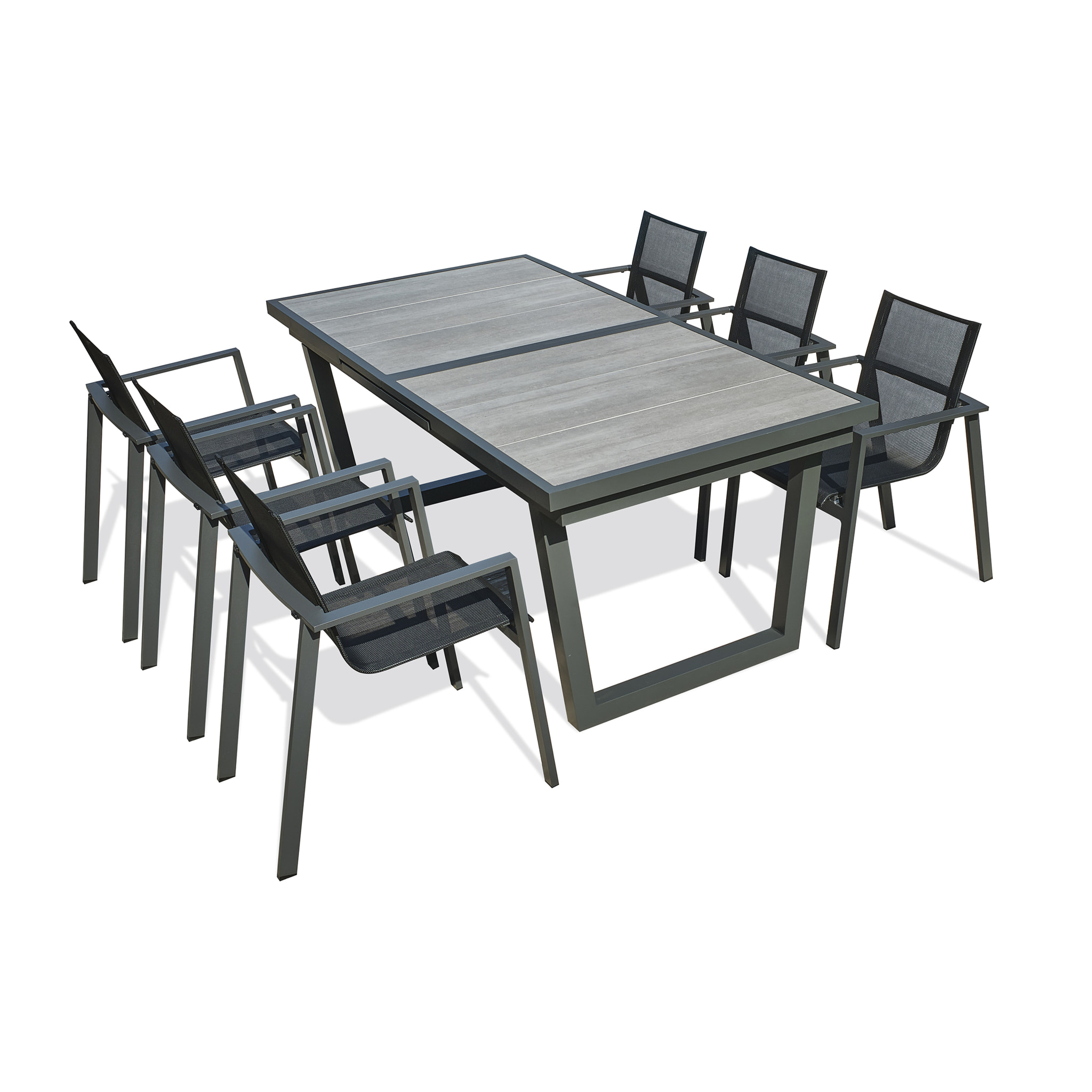 OLHOS - Ensemble repas 6 places en aluminium et plateau céramique