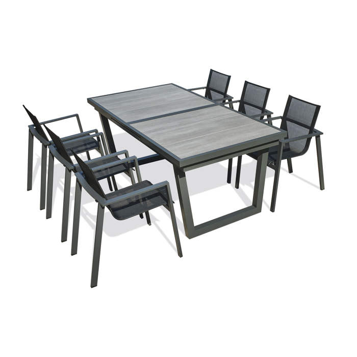 OLHOS - Ensemble repas 6 places en aluminium et plateau céramique