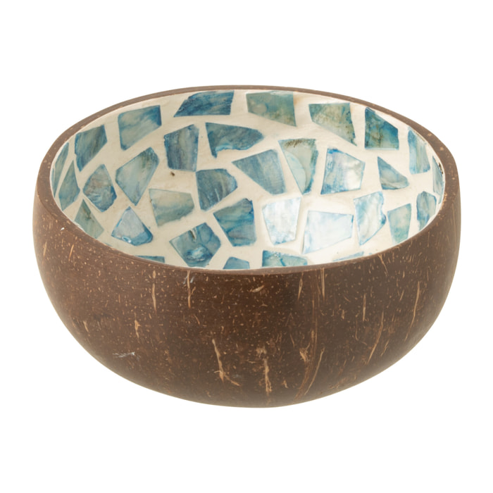 J-Line bol Coconut Mosaïque - noix de coco + coquillage - bleu - 2 pcs