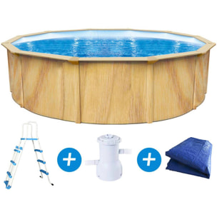 Piscine acier ronde aspect bois "Punta cana" - Ø 4.60 x 1.20 m