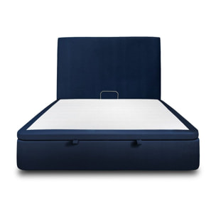 Lit avec sommier et tête de lit lisse - Tissu velours au style contemporain - Adapté à tous les matelas, montage rapide - Finition élégante - Rangement XXL