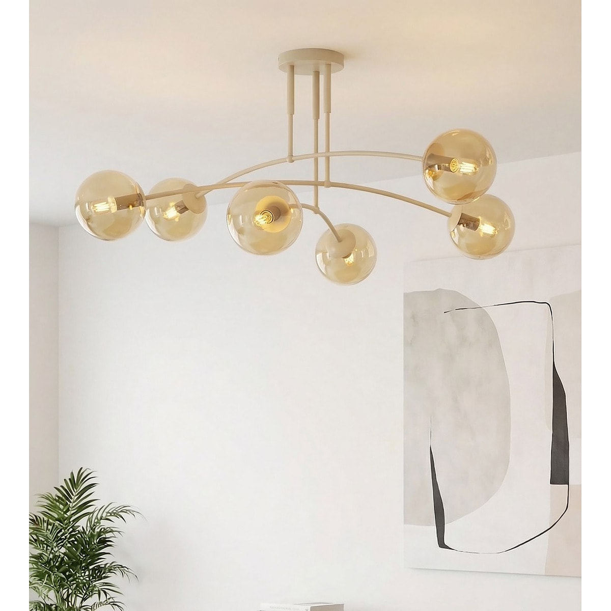Lampada a sospensione PREGOS in acciaio beige e vetro ambrato