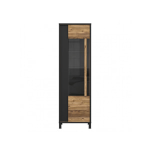 Vitrine haute en bois effet chêne et noir style industriel - YAL