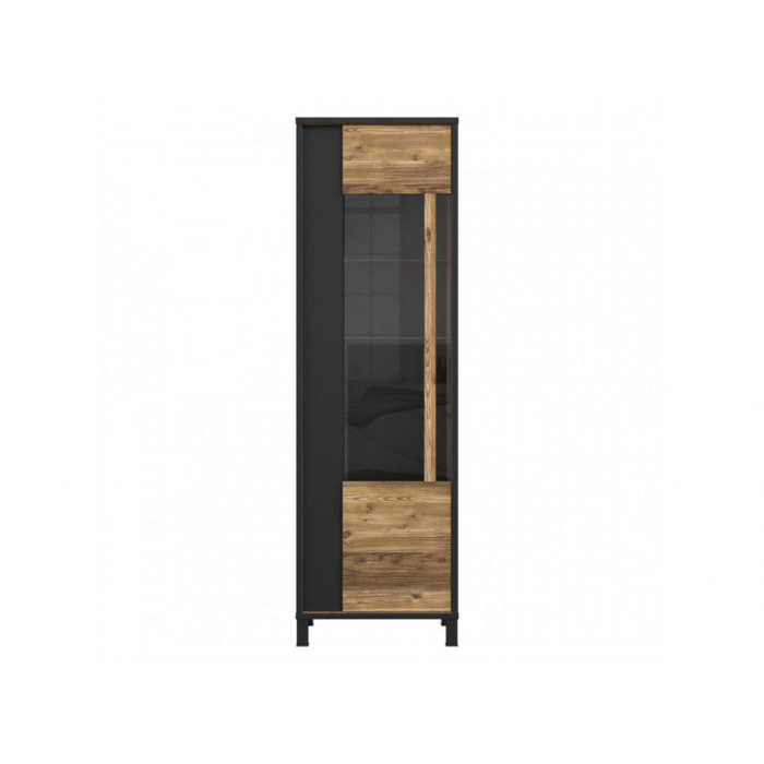 Vitrine haute en bois effet chêne et noir style industriel - YAL