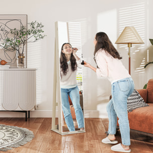 Espejo Joyero de Pie Armario Joyero con Luces LED y Cerradura Armario de Joyas con Espejo Integrada para Dormitorio Blanco con Veta de Madera