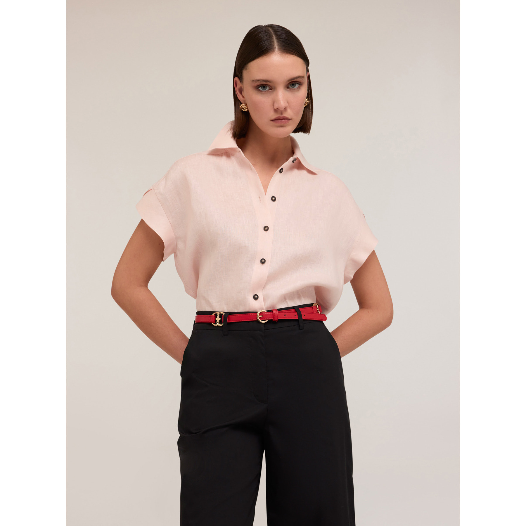 Motivi - Camicia maniche corte in lino - Rosa