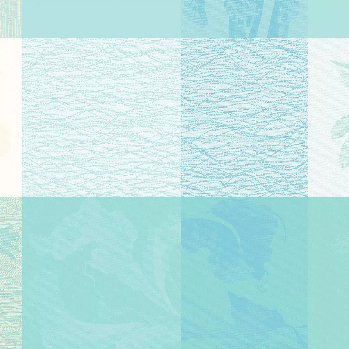 Serviette pur coton 220 g/m² motif jacquard bleu beige Mille iris d'eau aqua