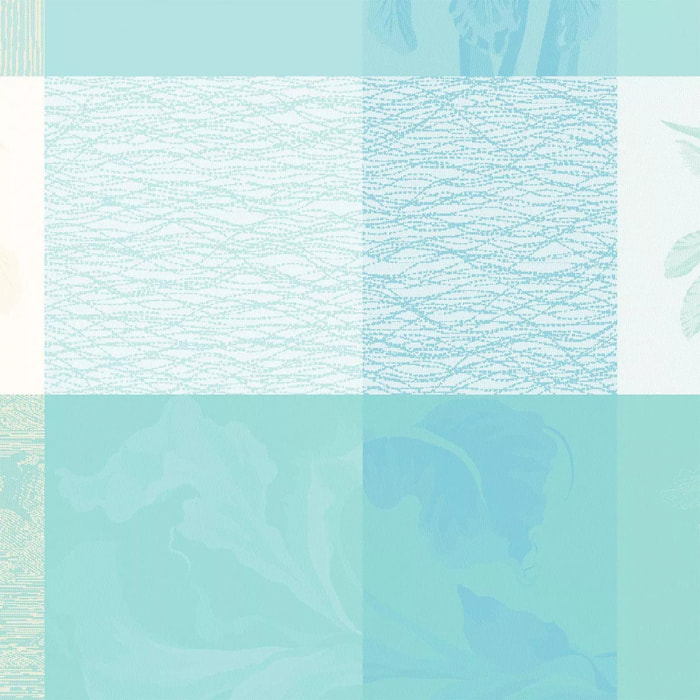 Serviette pur coton 220 g/m² motif jacquard bleu beige Mille iris d'eau aqua