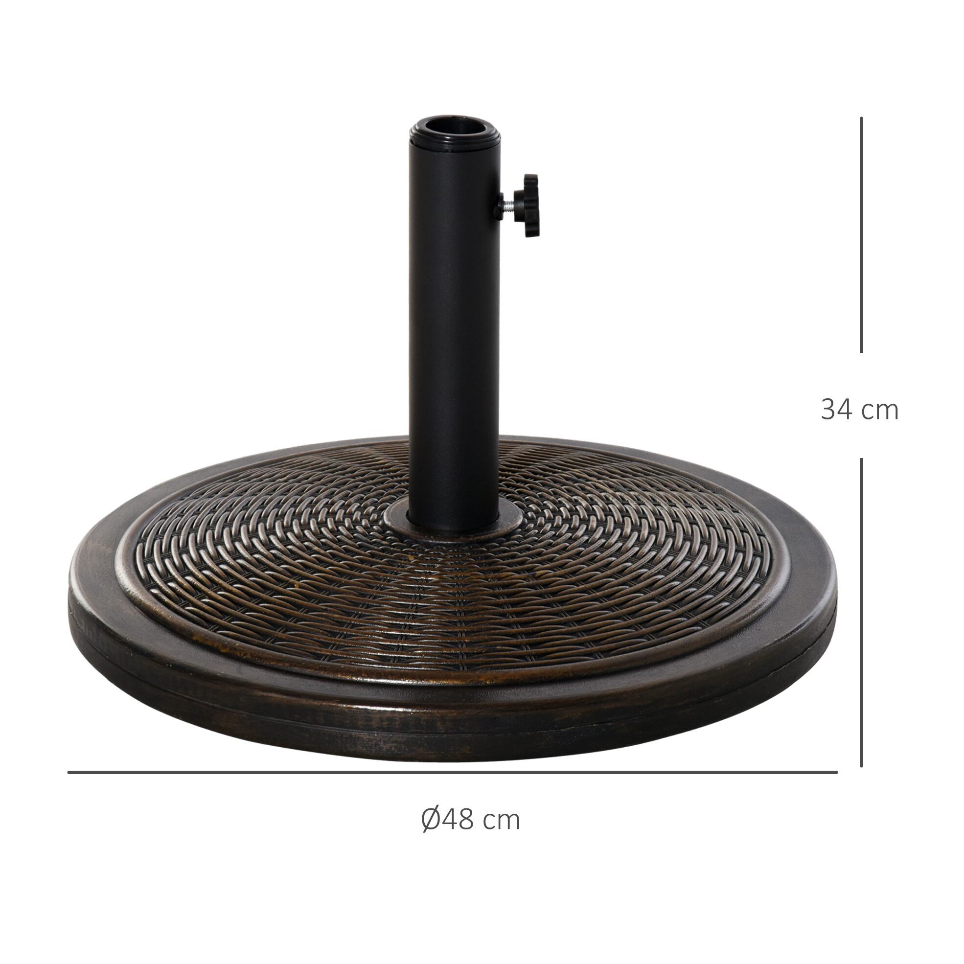 Pied de parasol rond base de lestage Ø 48 x 34 cm résine imitation rotin poids net 14 Kg noir bronze