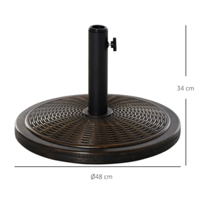 Pied de parasol rond base de lestage Ø 48 x 34 cm résine imitation rotin poids net 14 Kg noir bronze
