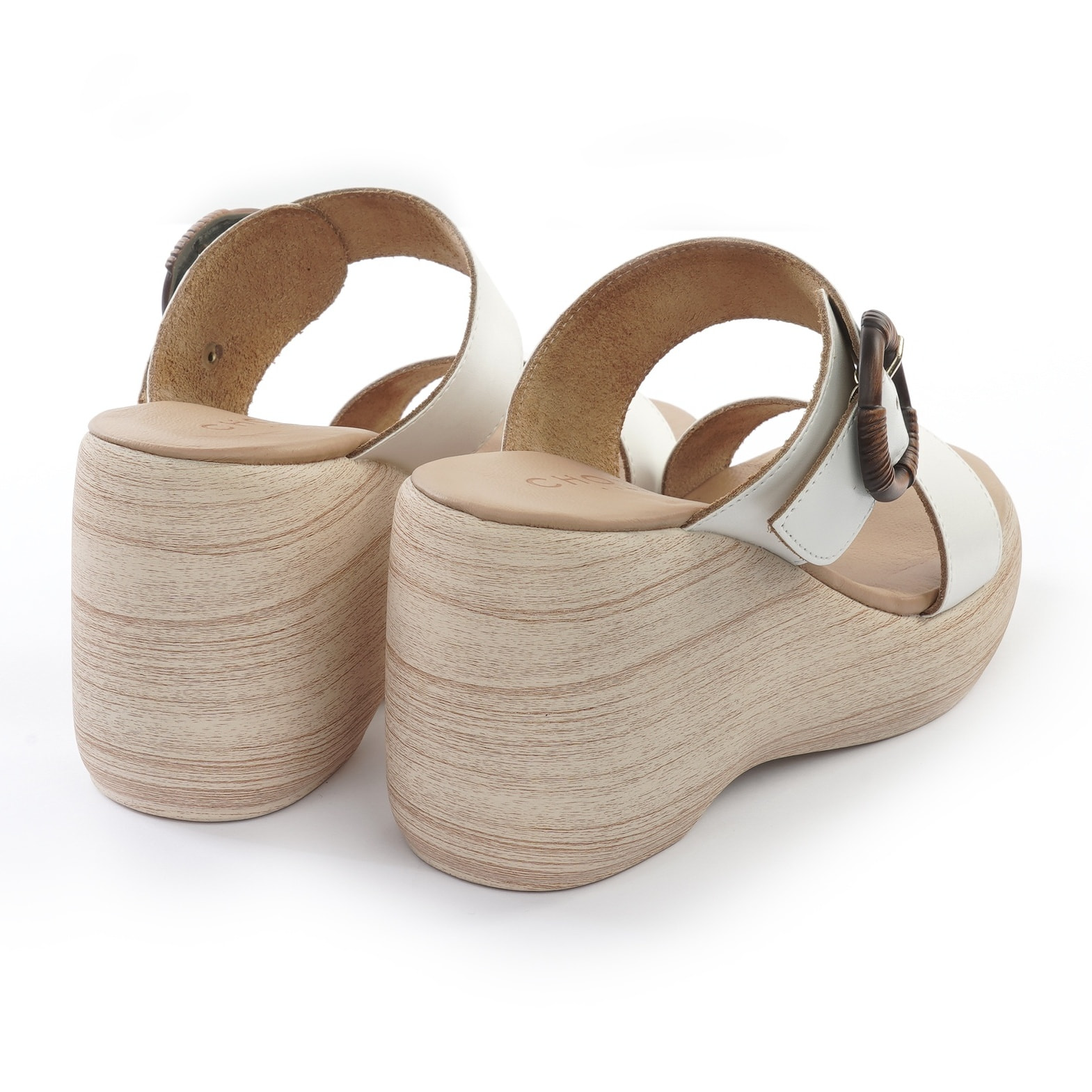 SANDALO ZEPPA DOPPIA FASCIA VERA PELLE BIANCO