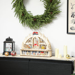 Village de Noël LED x 20 blanc chaud en bois - église, maisons, sapins enneigés, personnages