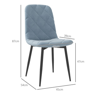 Juego de 4 Sillas de Comedor Modernas Sillas de Cocina Tapizadas en Terciopelo con Patas de Acero para Salón 45x54x87 cm Azul Claro